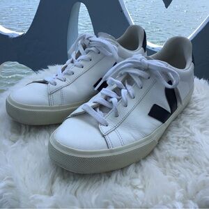 VEJA Campo Black White Leather Chromefree Sneakers Made in Brazil